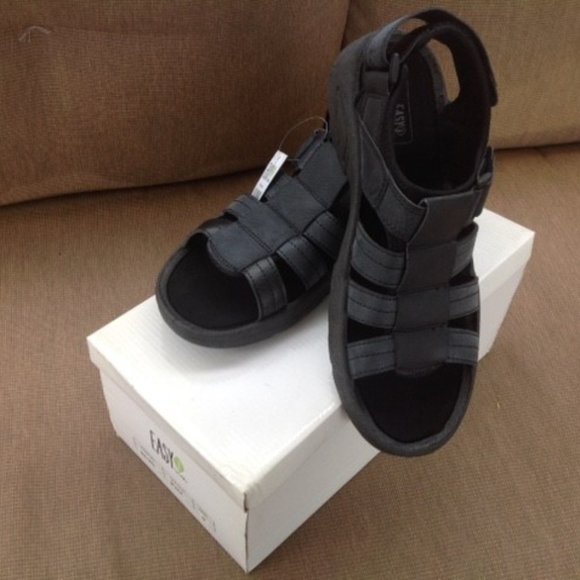 CLOSE OUT! Mens BLACK SANDALS Easy USA - Picture 2 of 8